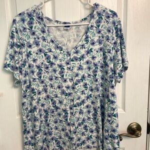 Old Navy Floral V-Neck Blouse - Blue and Green